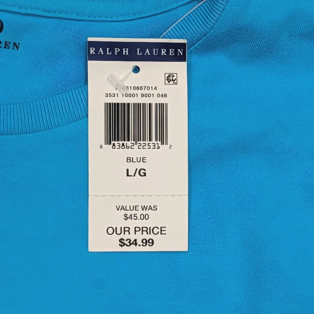 Polo Ralph Lauren Mens Blue Crewneck T-Shirt Yellow Pony Logo Large NWT